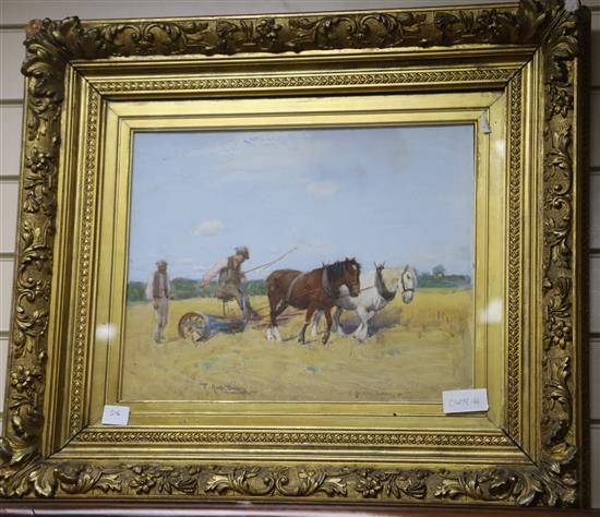 J. Austen Brown (1859 - 1924) watercolour, Ploughing scene, signed 33 x 42cm